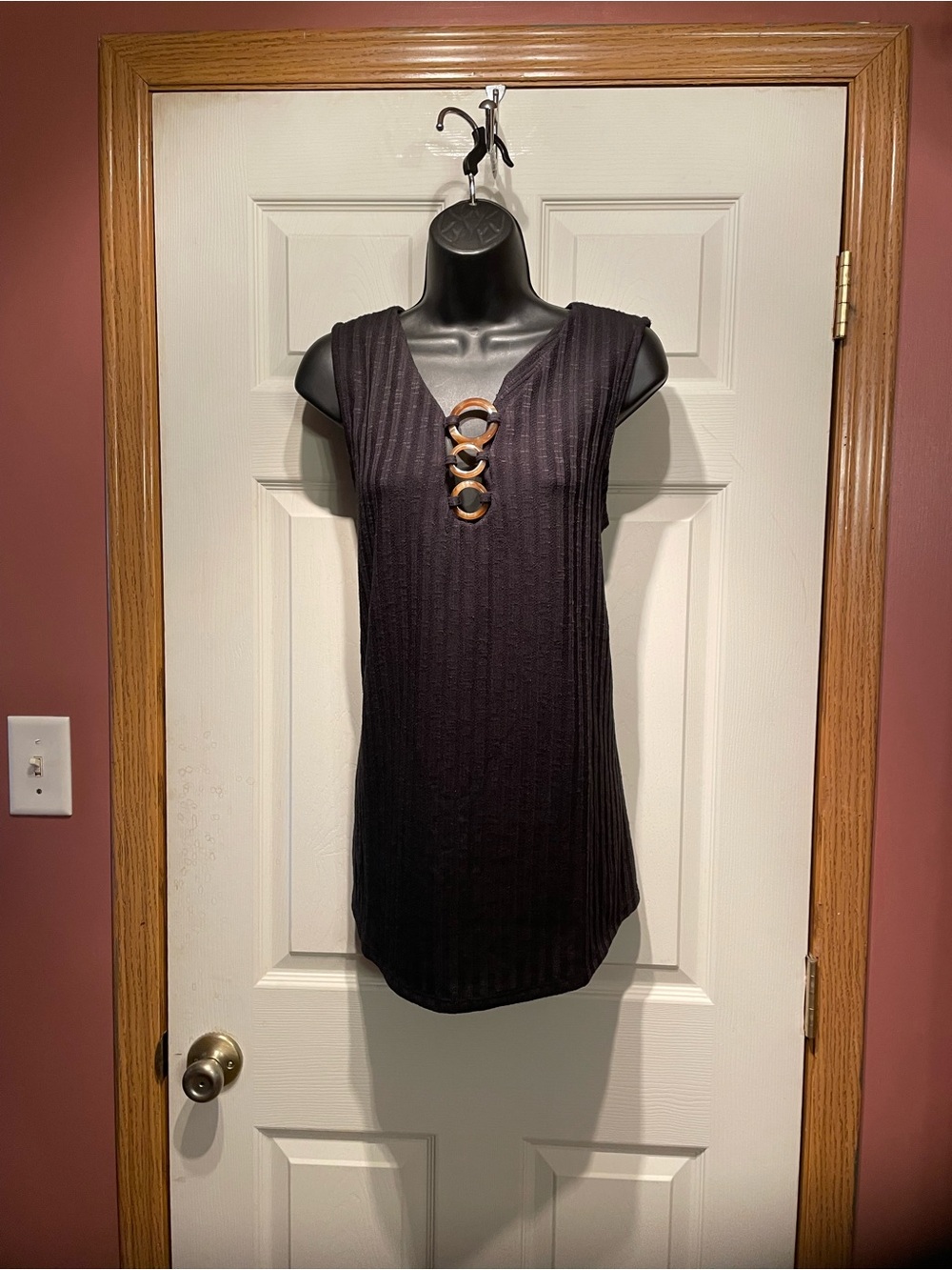 Notations Black Sleeveless Knit top with Front Ring Detail